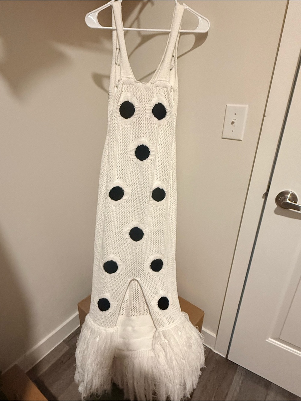 Hanifa Harper III White Knit Maxi Dress with Black Polka Dots - Picture 8 of 13